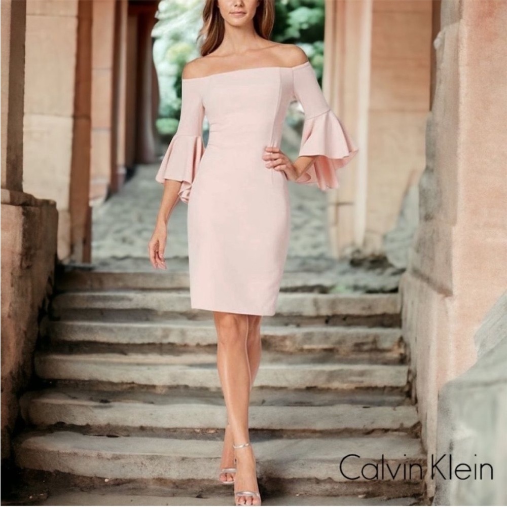 Calvin Klein Blush Off-Shoulder Midi Dress